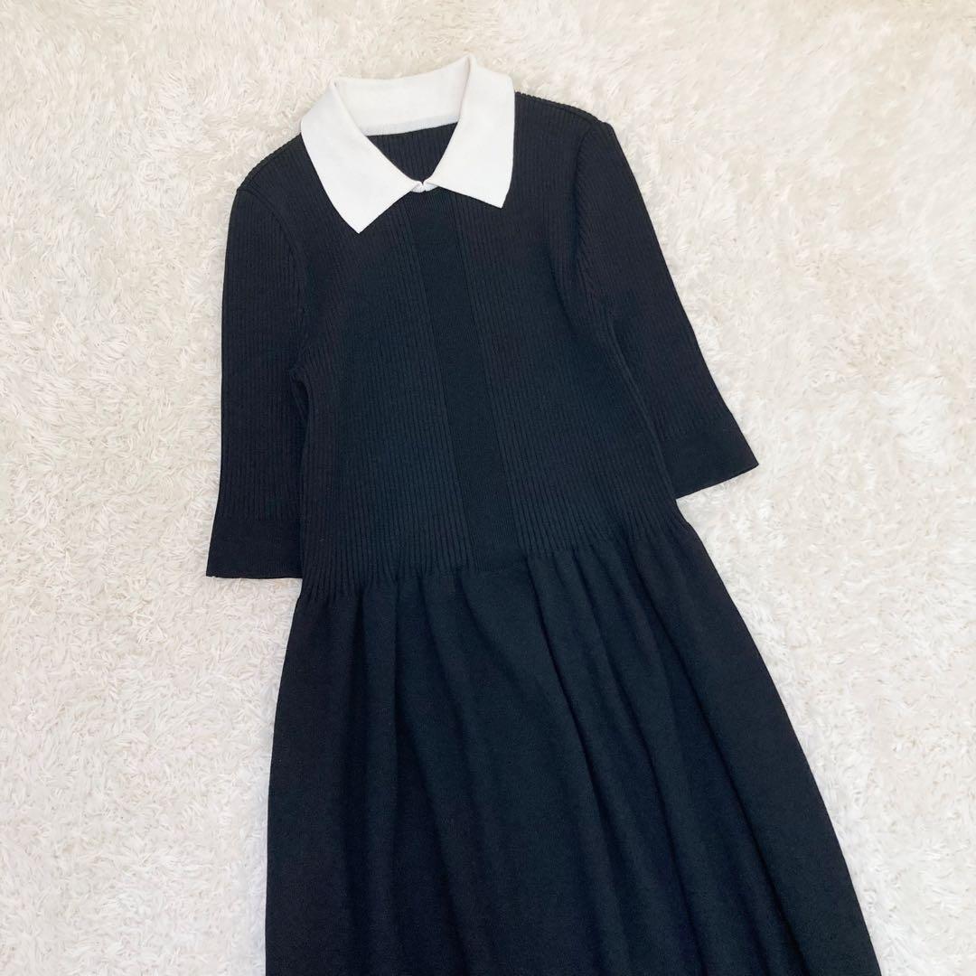 4.1万 24SS エストネーション 襟付きニットワンピース 極美品 黒