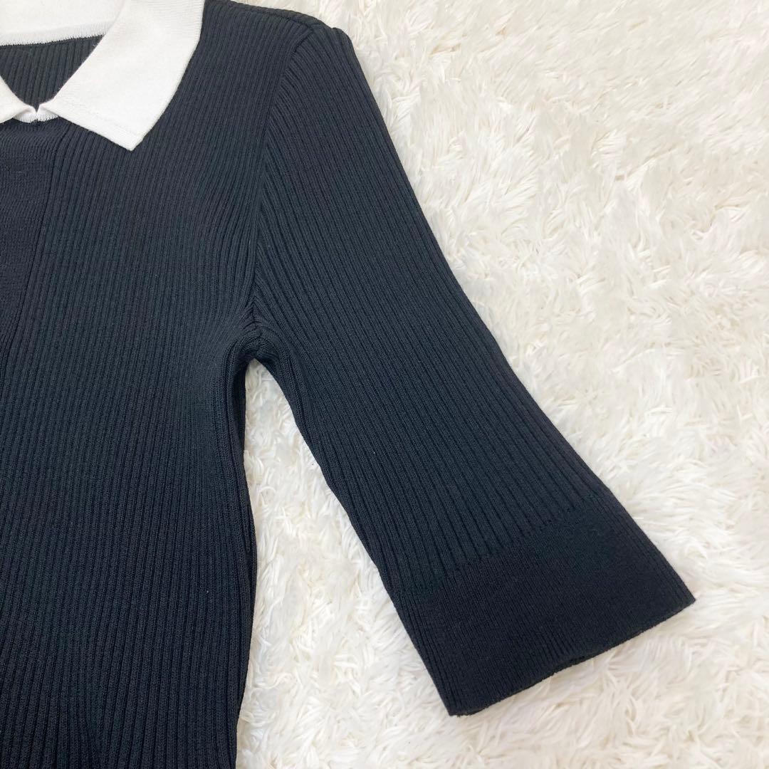 4.1万 24SS エストネーション 襟付きニットワンピース 極美品 黒