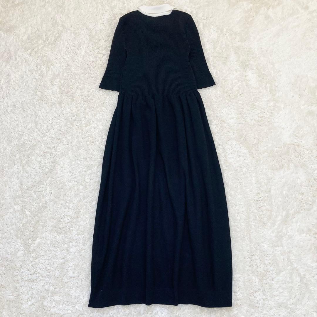 4.1万 24SS エストネーション 襟付きニットワンピース 極美品 黒