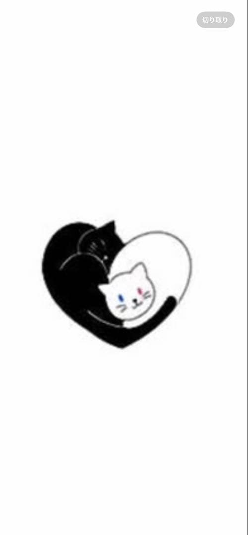 黒猫と白猫のハートイラスト