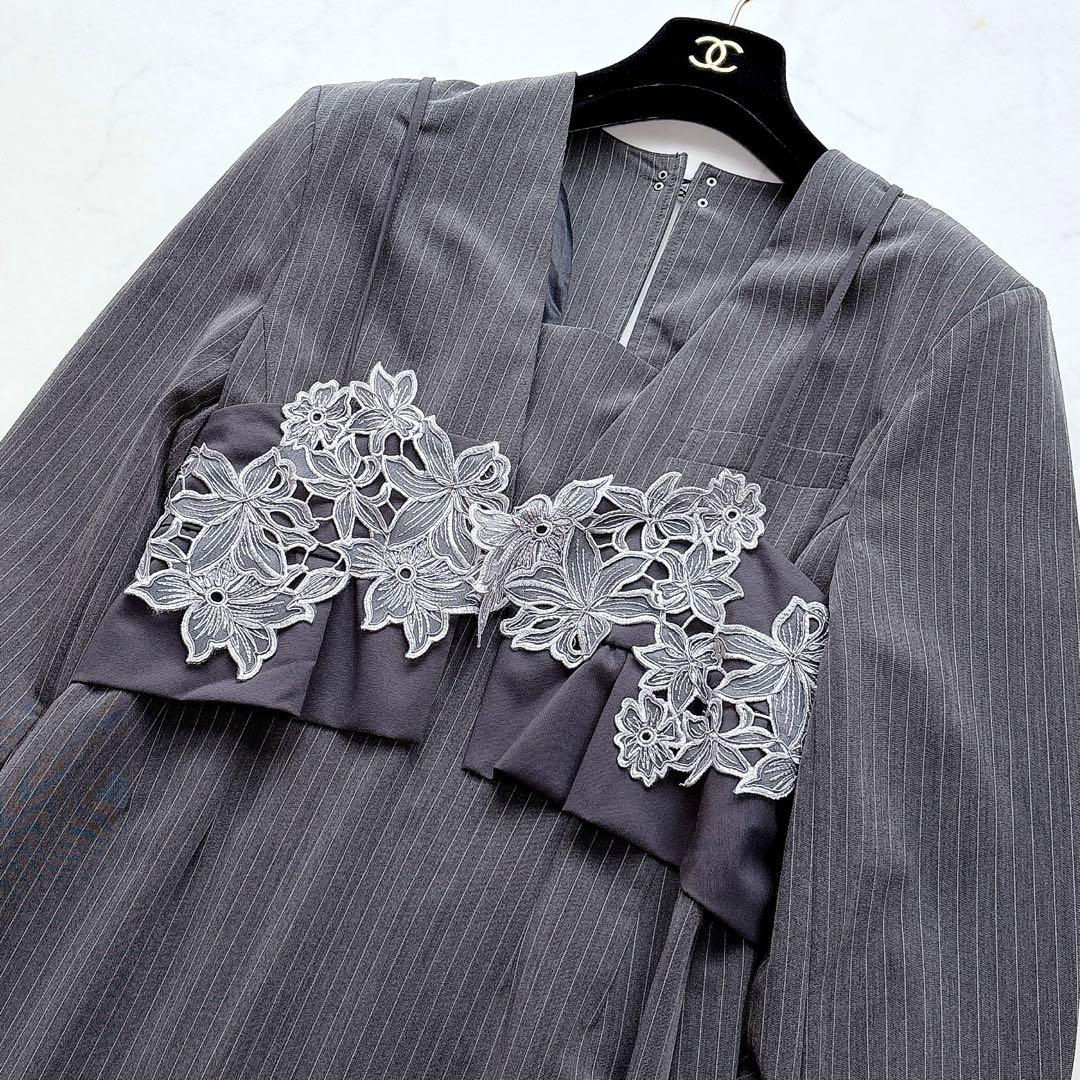 【ANDRESD】大人気完売　ピンストライプテーラードビスチェドレス　セレモニー