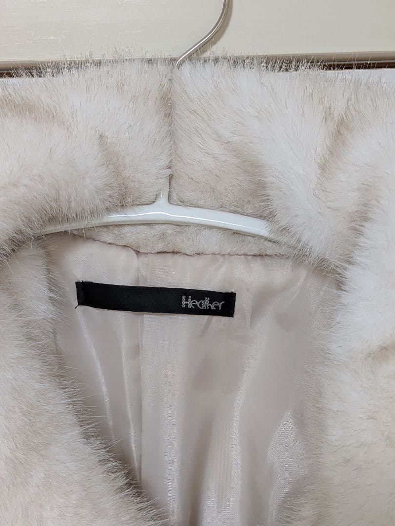 Heather　MIXファージャケット（オフホワイト、ミドル丈）