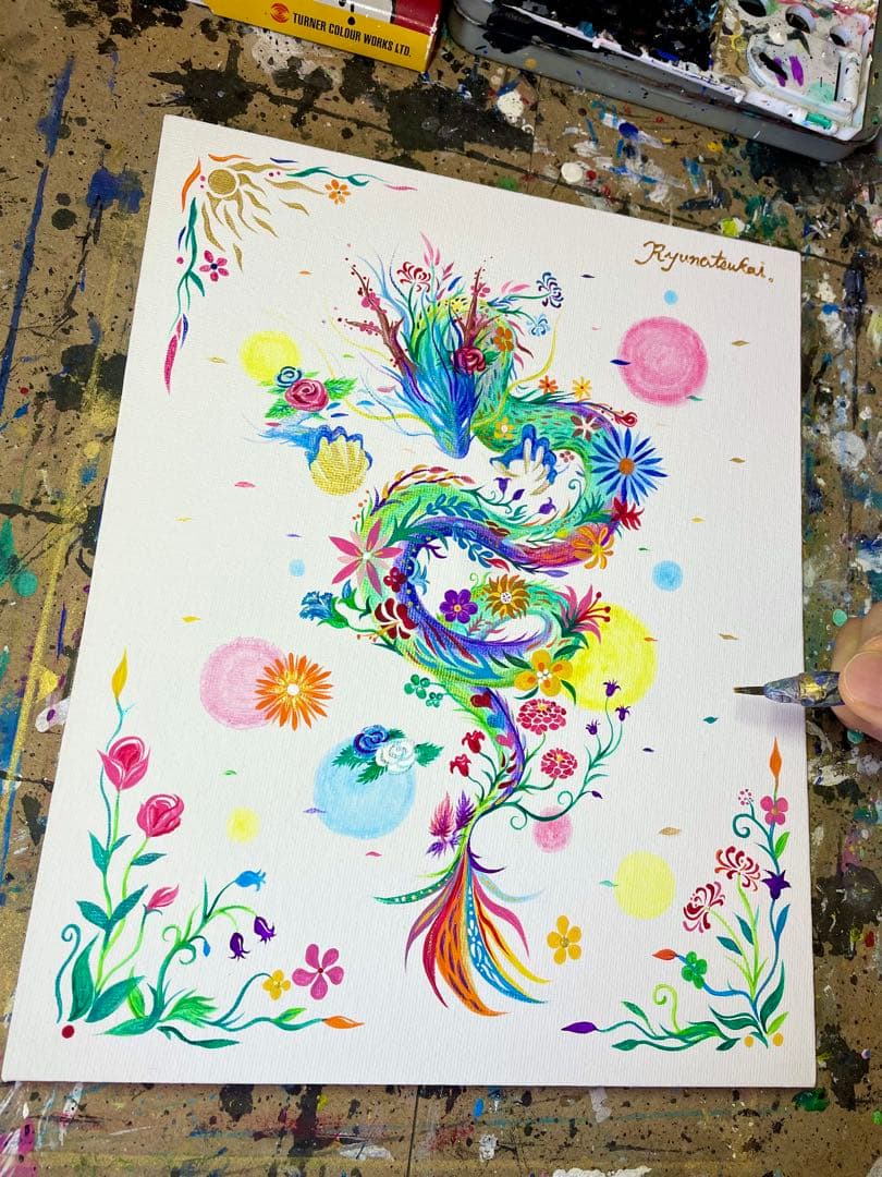 「幻の花龍」 ② アクリル画 開運絵画 龍神 抽象画 龍ノツカイ