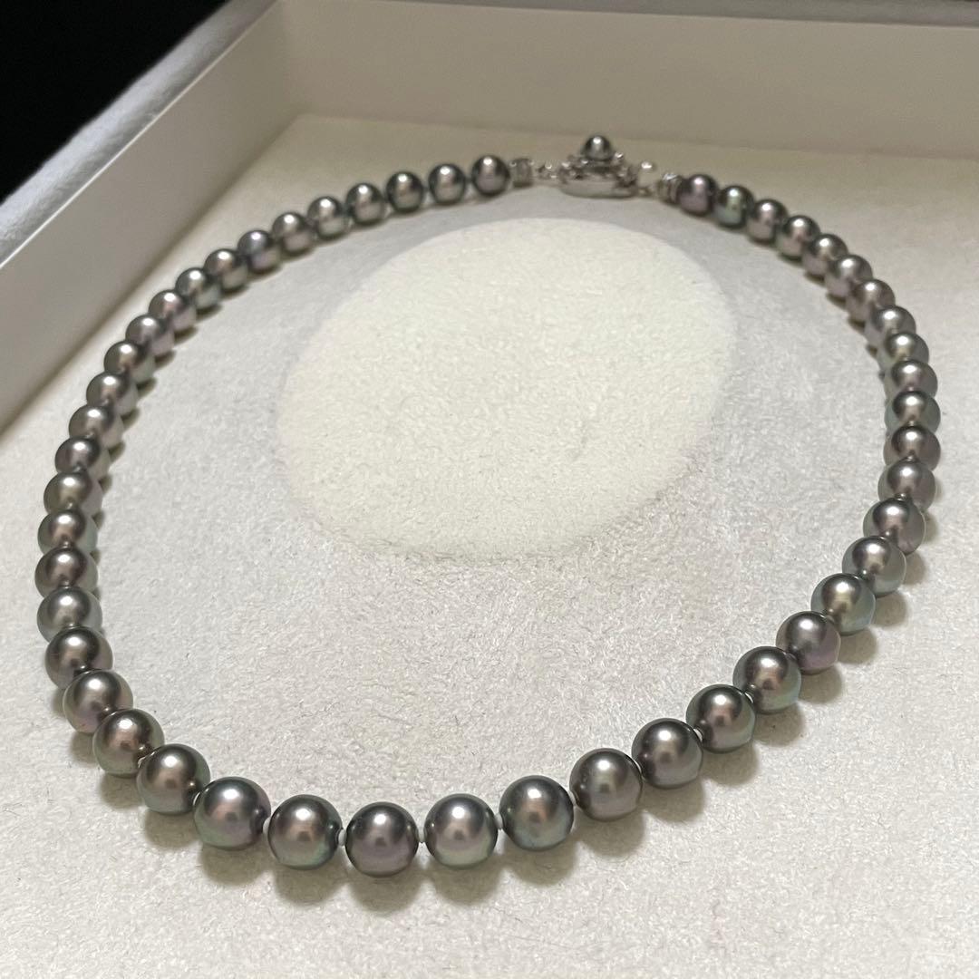 【極美品✨テリ良】あこや真珠 ネックレス 7.5-8.0 パール 黒本真珠 高級