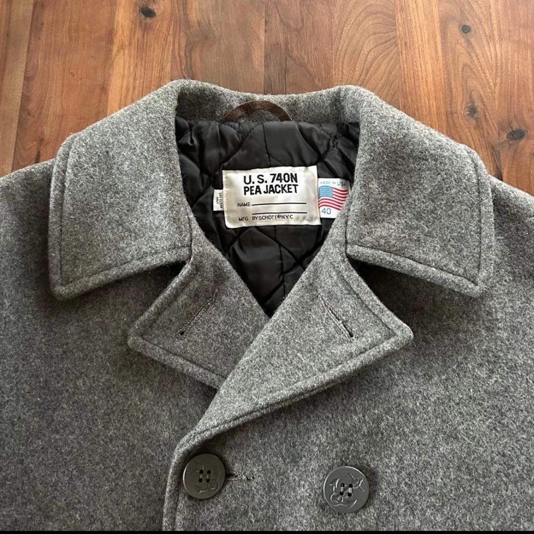【美品⭐️】schott ピーコート usa製　グレー　40