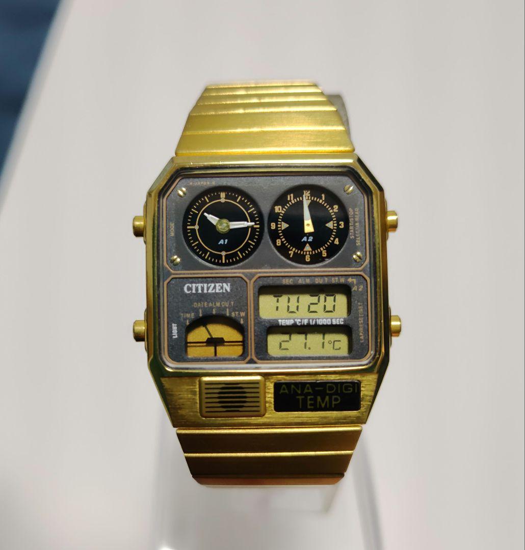 CITIZEN　アナデジテンプ　ゴールド色　8988 　稼働品