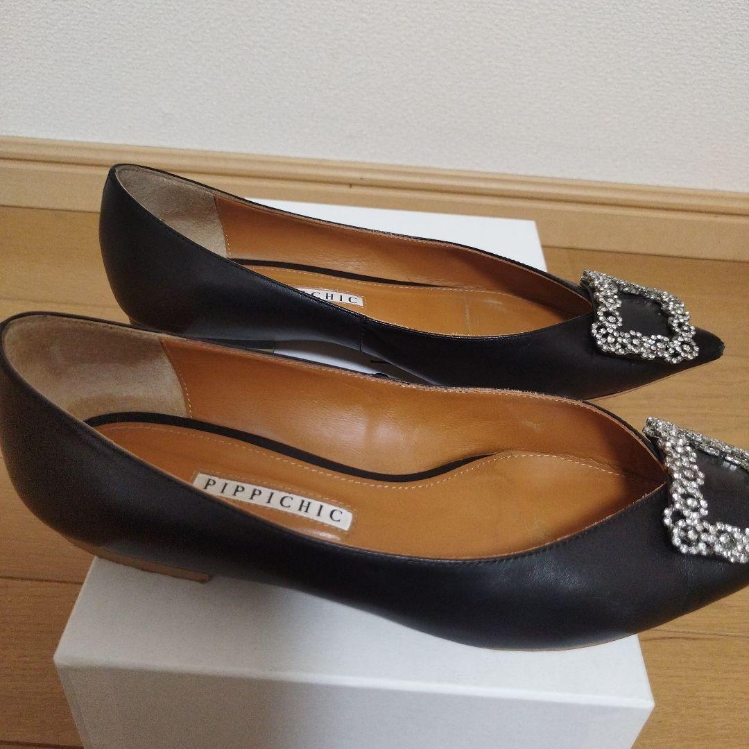 ピッピシックPPICHIC•ビジューレザーシューズ黒