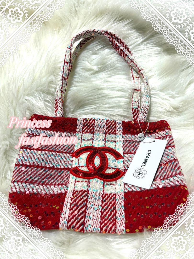 ト*ト様 シャネル CHANEL バーガンディ スパンコール トートバッグ