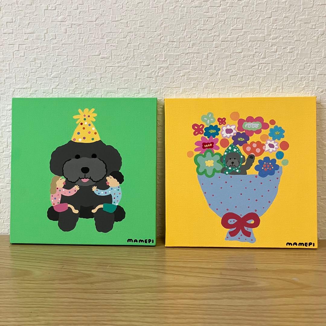 m様　2枚セット　原画【花束とトイプーちゃん】　【ぎゅっ♡】　150×150mm