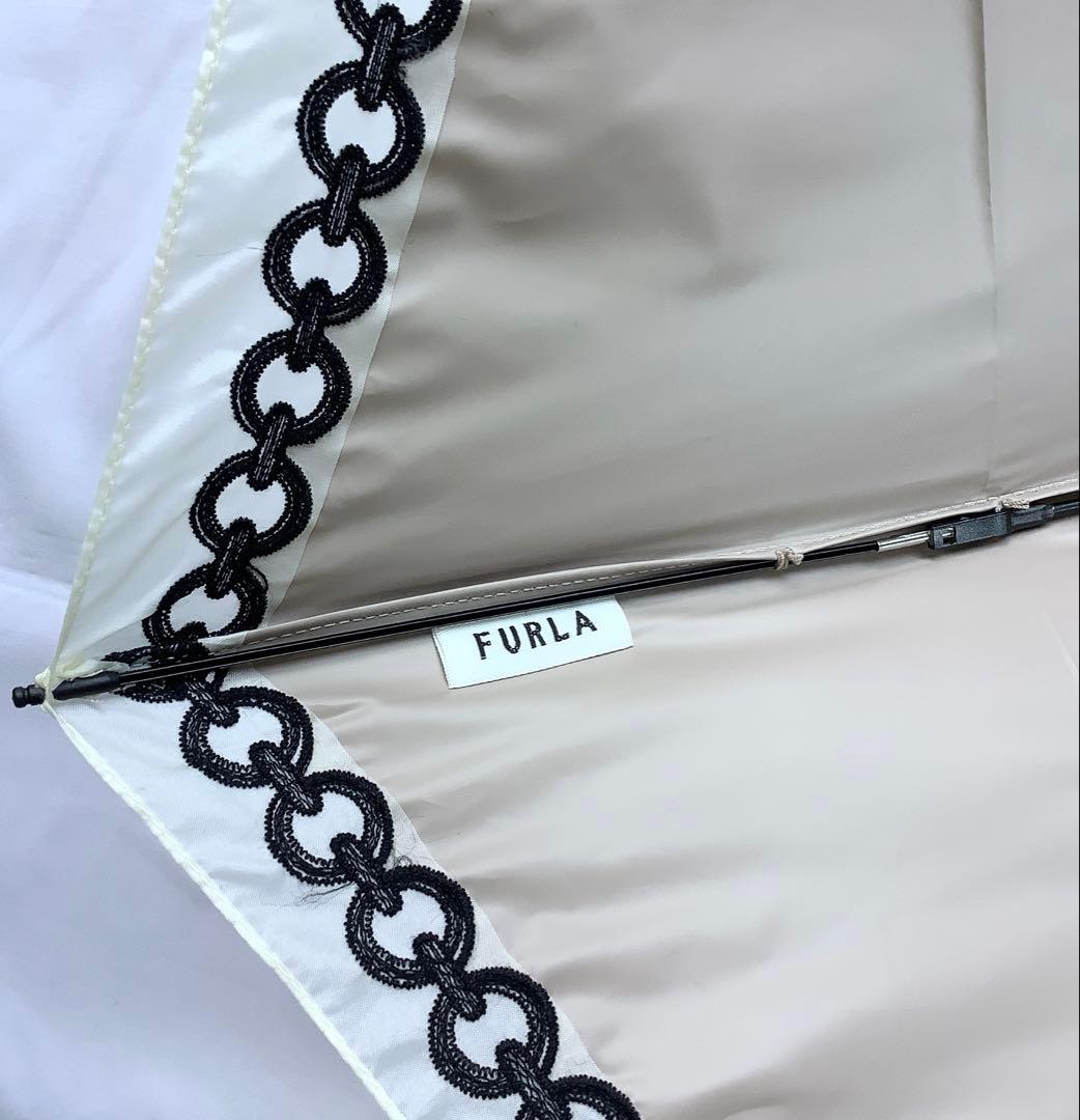 新品★フルラ★FURLAオーガンジーチェーン刺繍 晴雨兼用折りたたみ傘★グレー