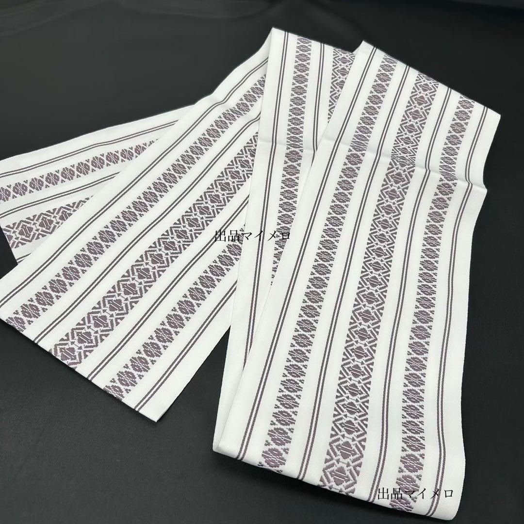 浴衣　綿麻　粋な夏着物　麻の葉柄　紺色　献上柄　半幅帯　2点　0713⑥