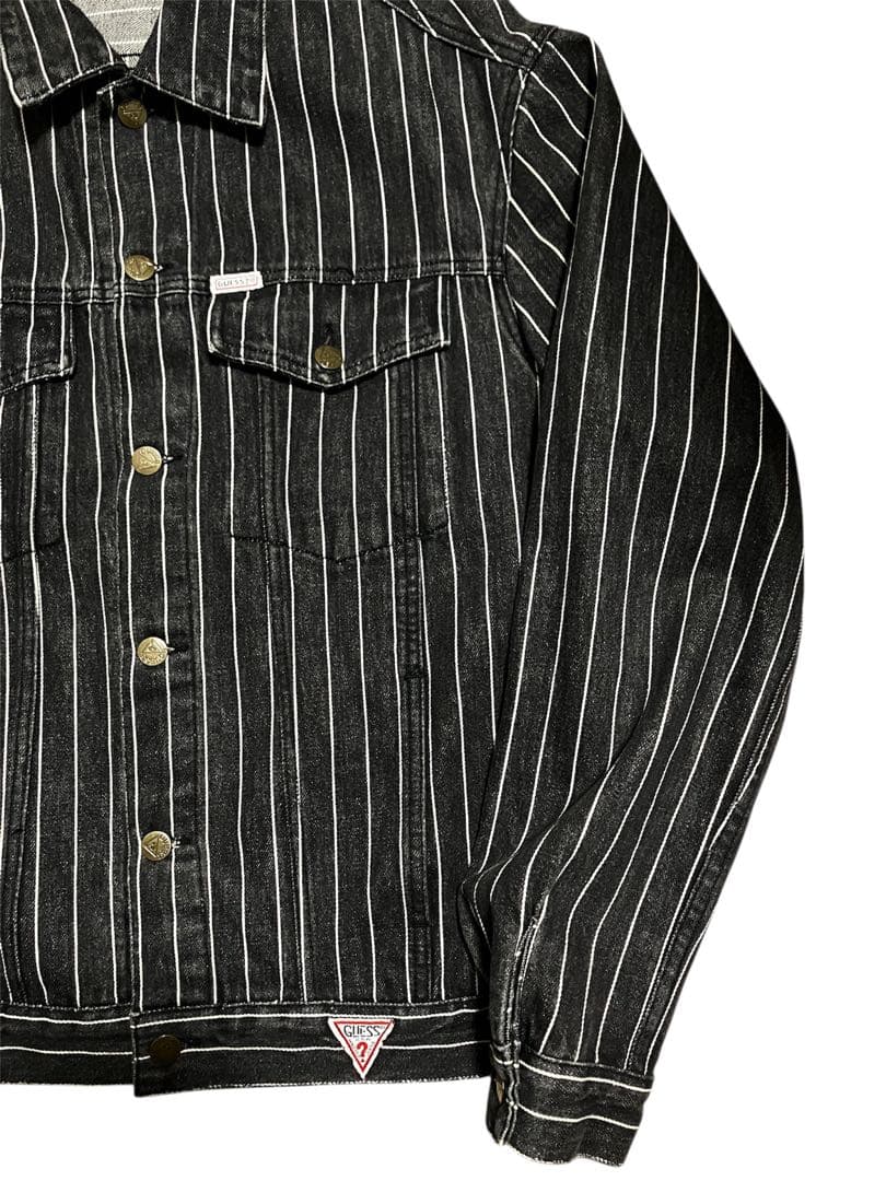 90s USA製　GUESS ゲス　ストライプデニムジャケット　先染