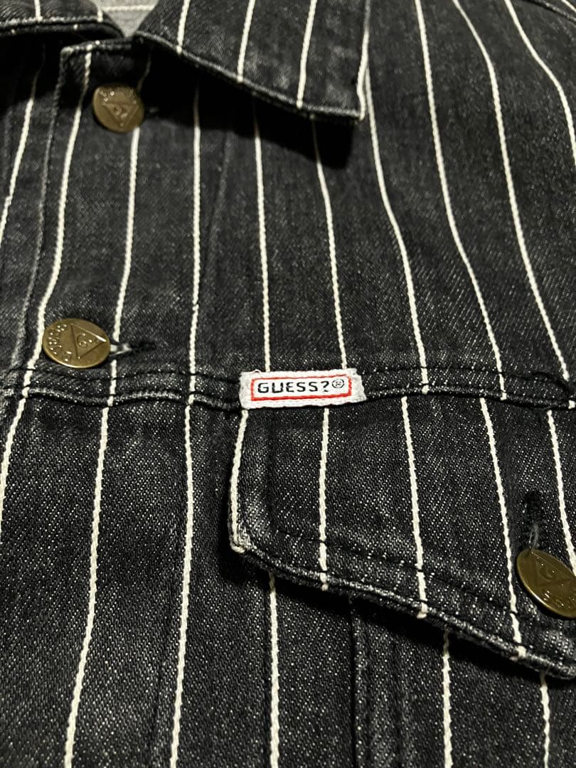 90s USA製　GUESS ゲス　ストライプデニムジャケット　先染