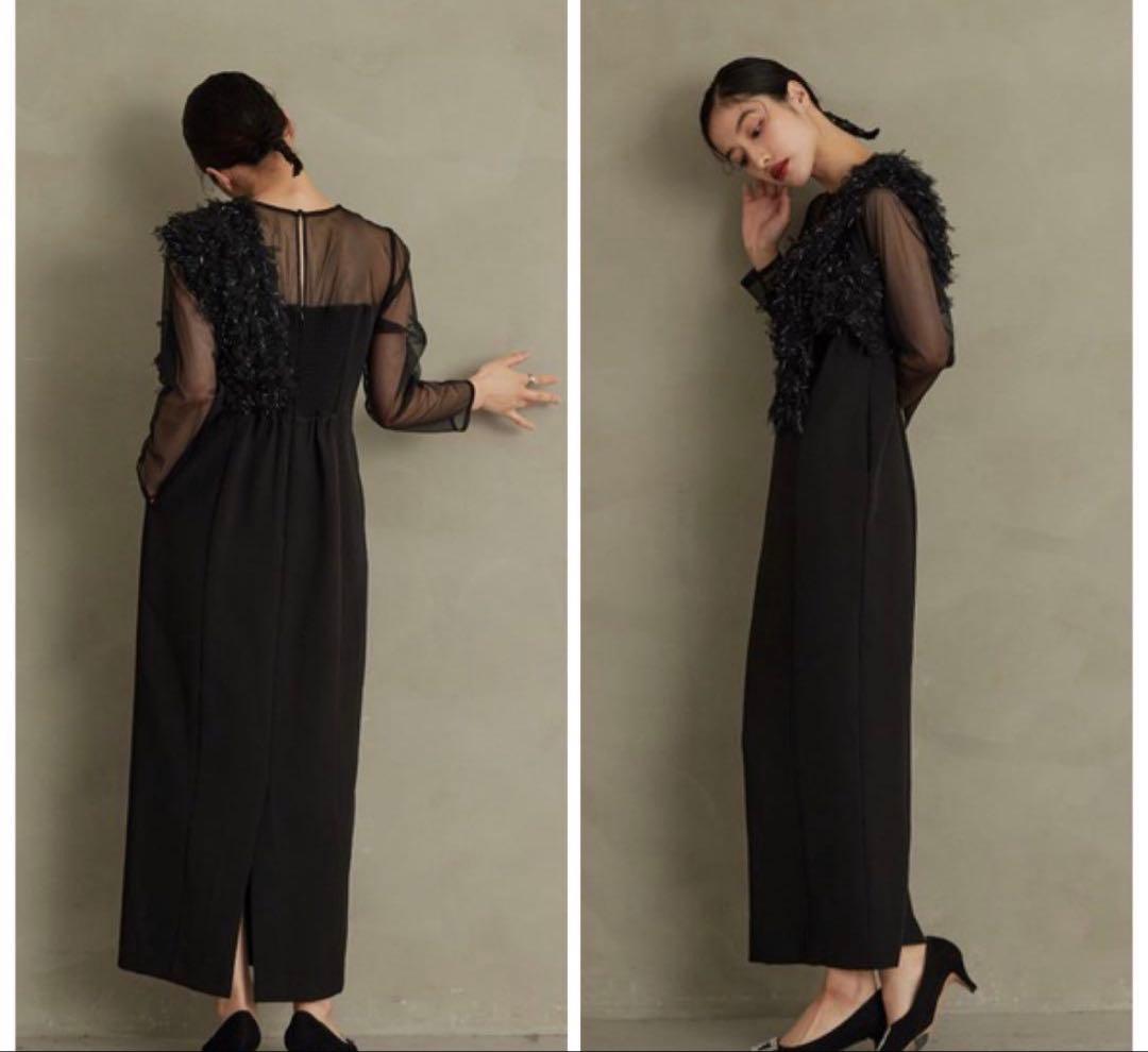 ニアナ　フリンジグリッターノットドレス　パーティ　オケージョン　ブラック