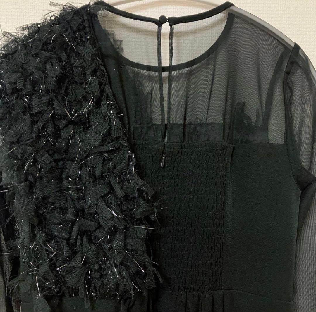 ニアナ　フリンジグリッターノットドレス　パーティ　オケージョン　ブラック