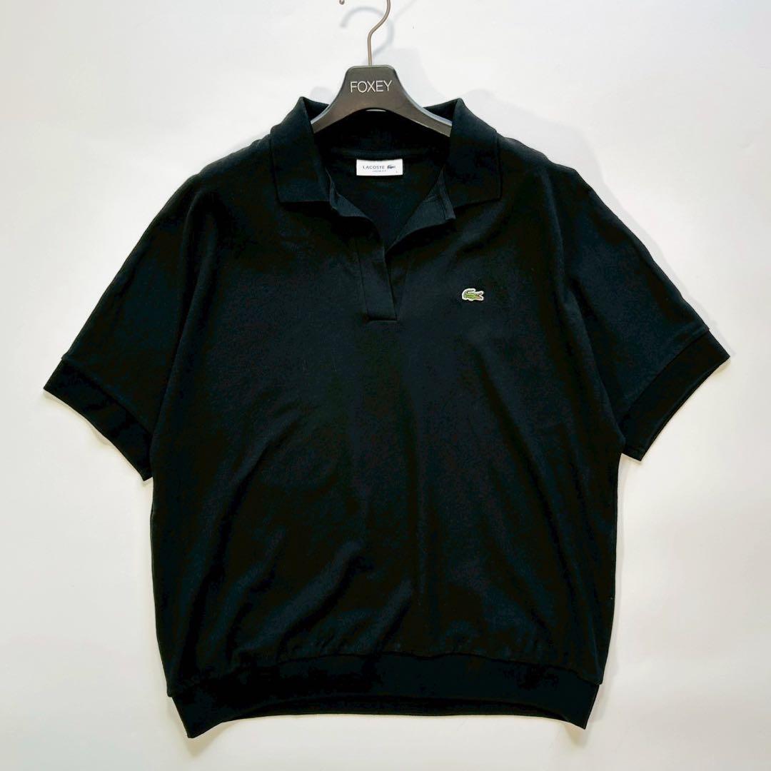 美品 ラコステ リラックスフィットピケポロシャツ ブラック コットン L