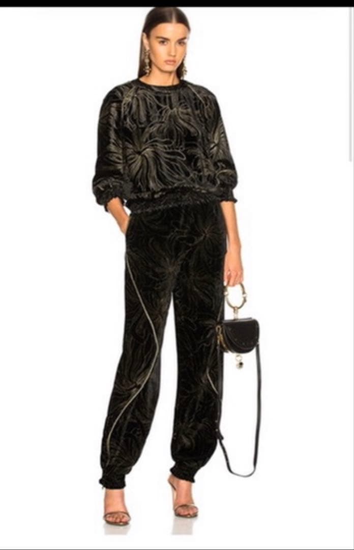 Chloé サルエルパンツ ベロア ブラック ゴールドデザイン