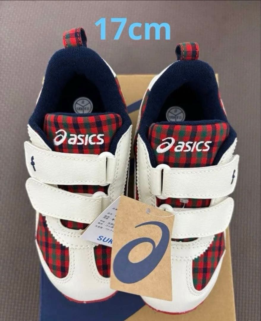 ファミリア　アシックス　スニーカー　17 センチ　赤系チェック　XF チェック