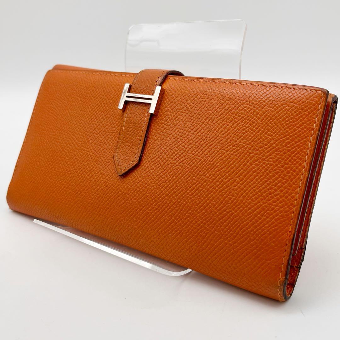 エルメス　オレンジ　三つ折りべアン　べアン 長財布　カード入れ　□K刻印