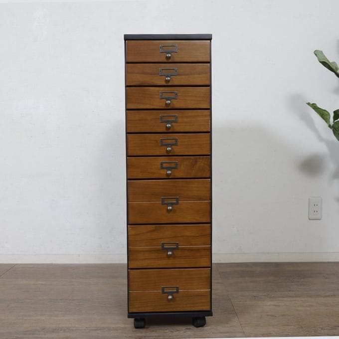 【新品】北欧風 スリムチェスト 9段 ファイル収納　キャスター付き
