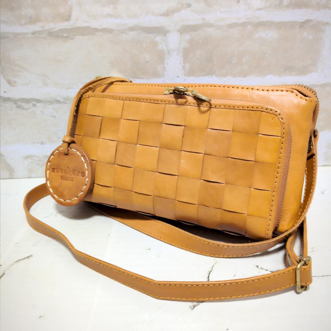 ★【ズッケロ フィラート】メッシュ ショルダーバッグ キャメル 美品 収納多し