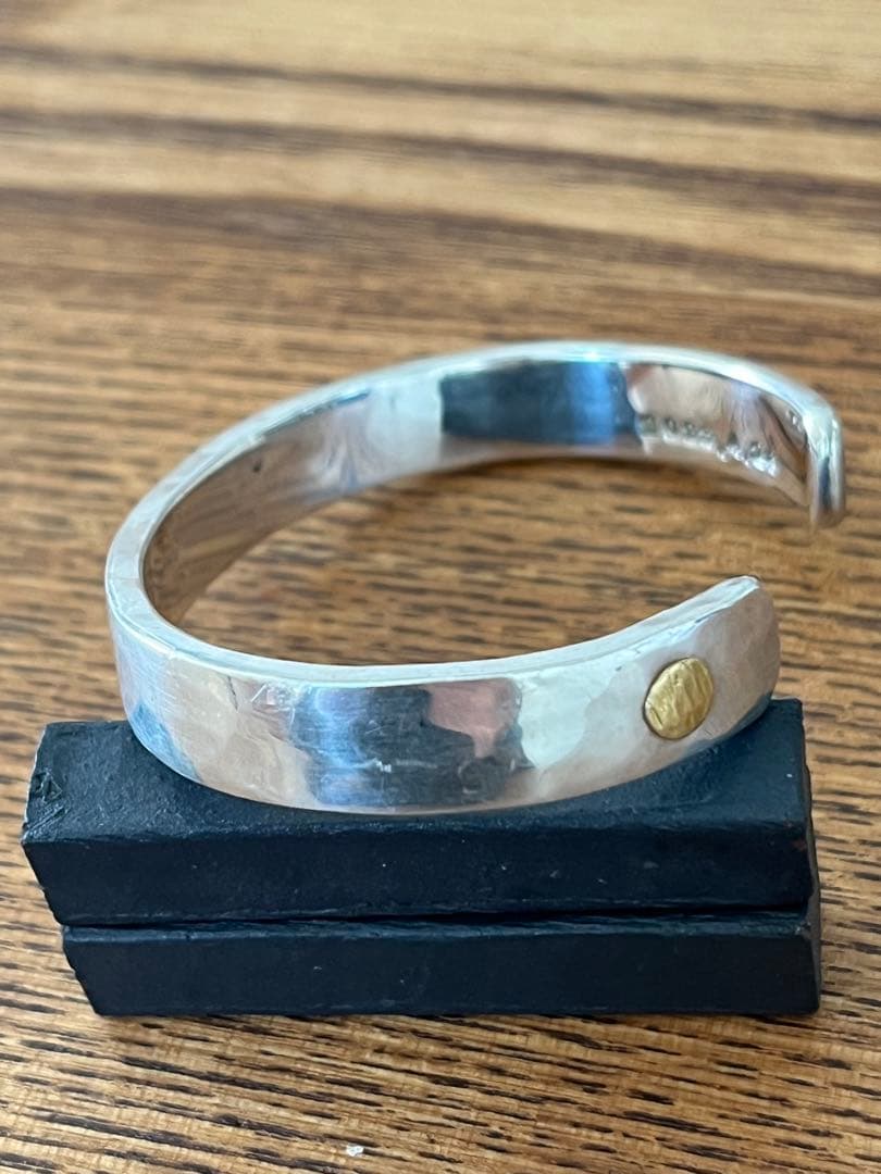 市松　シルバーバングル　ワンポイントゴールド