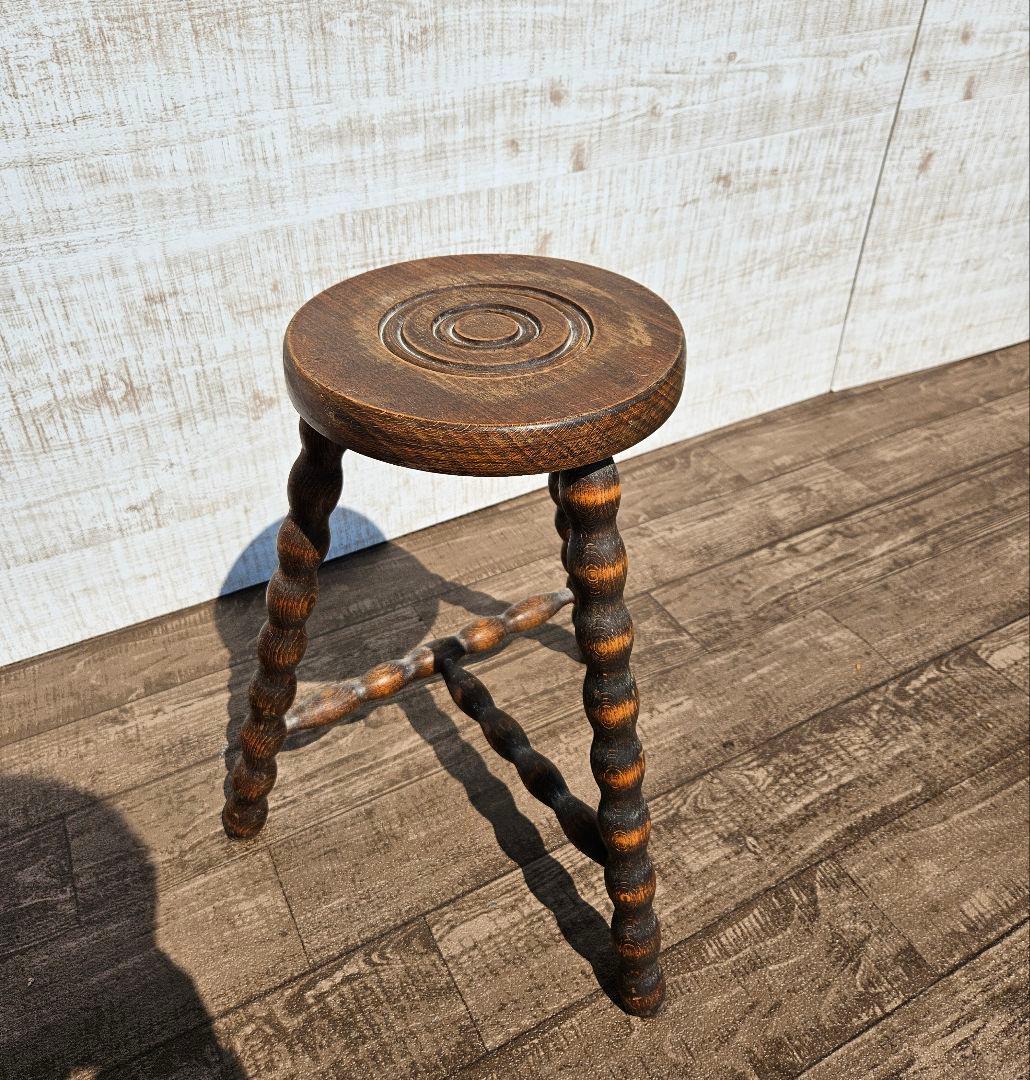 フランスアンティーク 木製 ウッドスツール ボビンレッグ 花台 飾り台 ドール