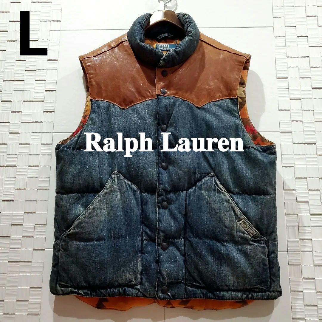 【L】ラルフローレン レザー ダウンベスト