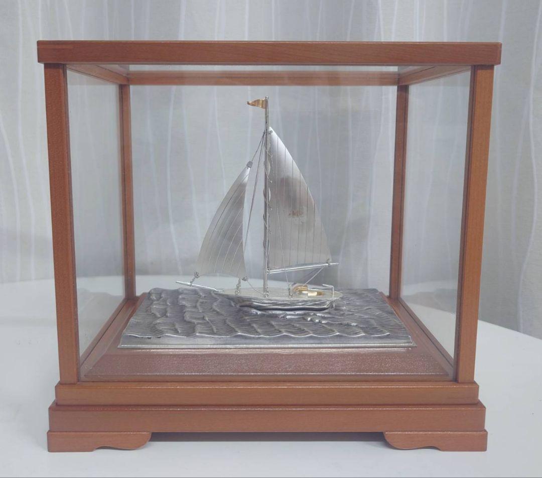 純銀製ヨット模型 ガラスケース付き