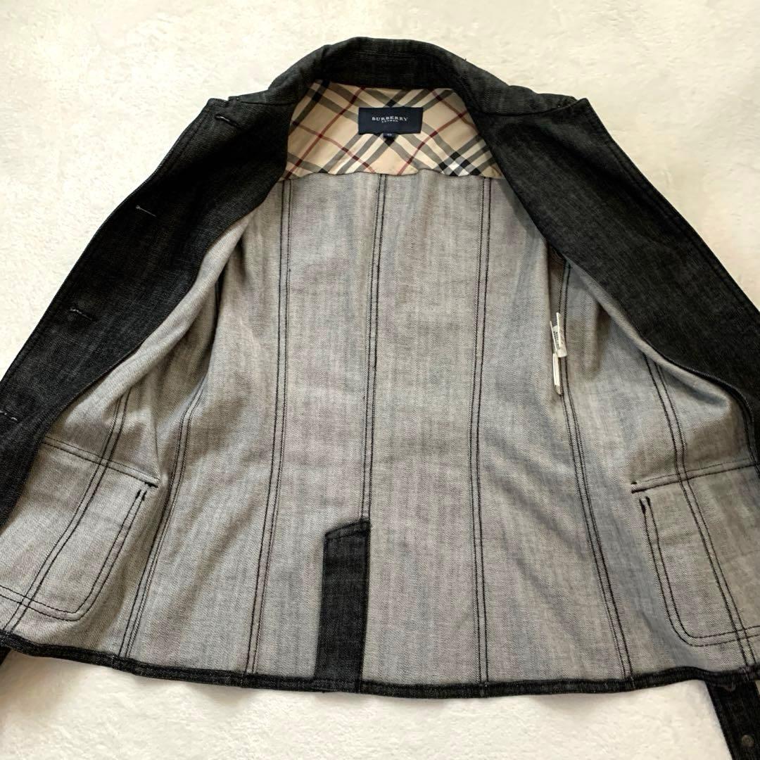 バーバリーロンドン　デニムジャケット　Ｌ　ブラックデニム　ベルト付　ノバチェック