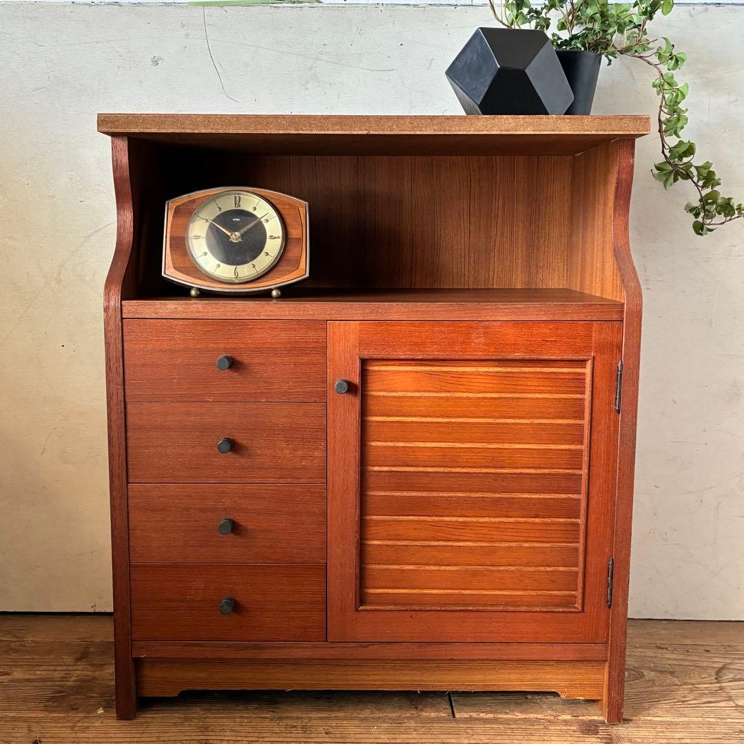 国産ヴィンテージ チーク突板 引出し ミニチェスト 収納 サイドボード