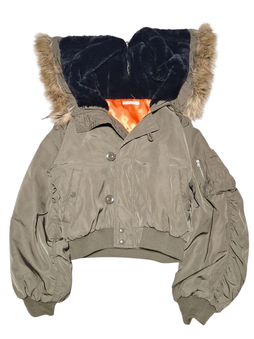 Y2K N2B カーキ　ブルゾン　短丈 フライト ボンバー ジャケット　ファー