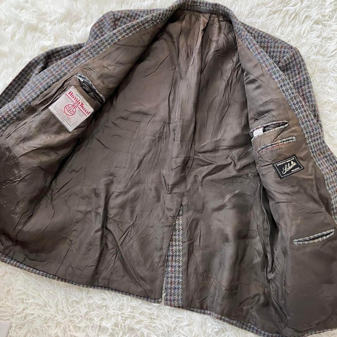 ハリスツイード ウールテーラードジャケット 千鳥格子チェック マルチカラー