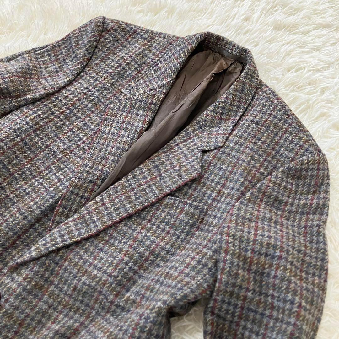 ハリスツイード ウールテーラードジャケット 千鳥格子チェック マルチカラー