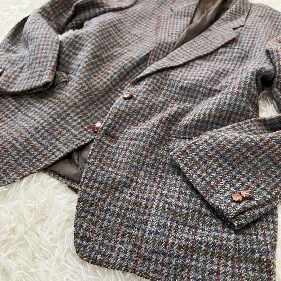 ハリスツイード ウールテーラードジャケット 千鳥格子チェック マルチカラー