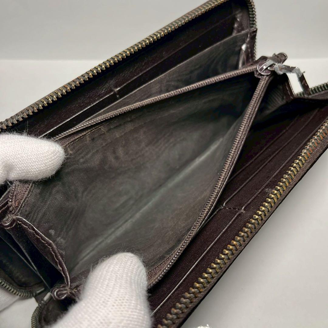 GUCCI グッチ シマ レザー GG柄 ラウンドジップ ダークブラウン