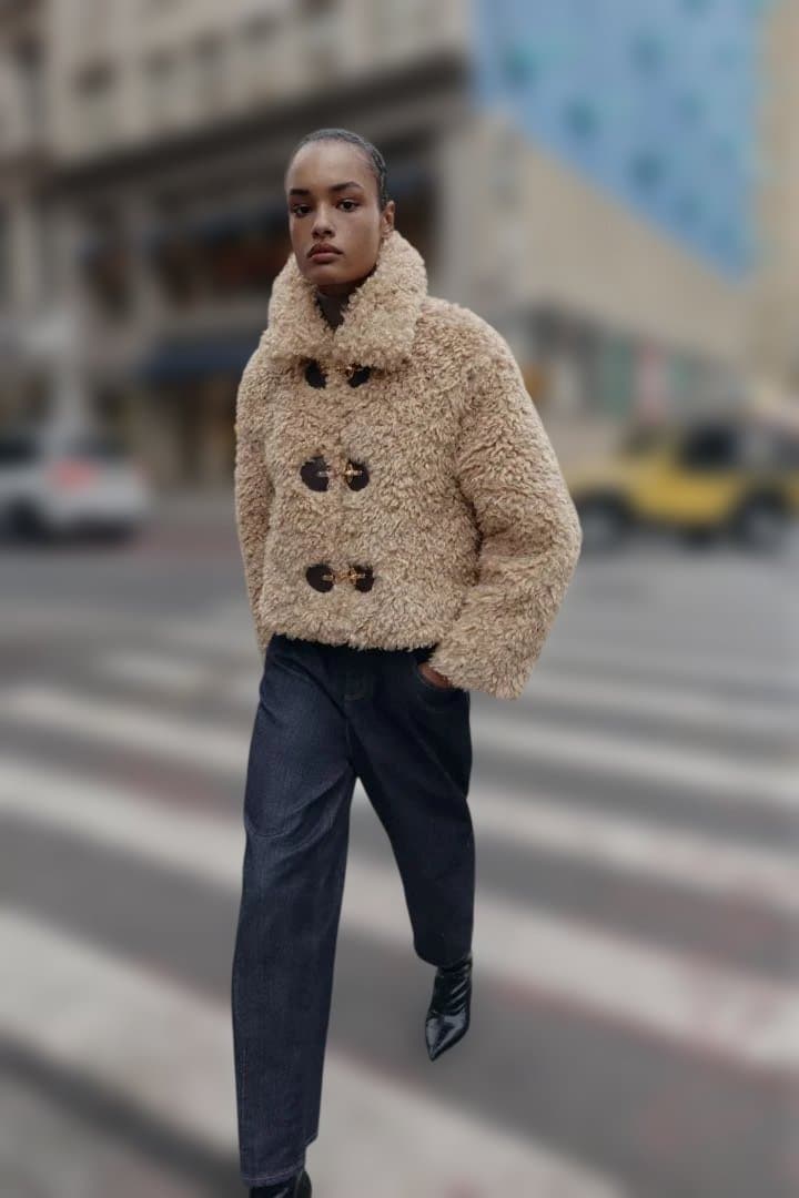 ZARA トグルボタン フェイクファージャケット L