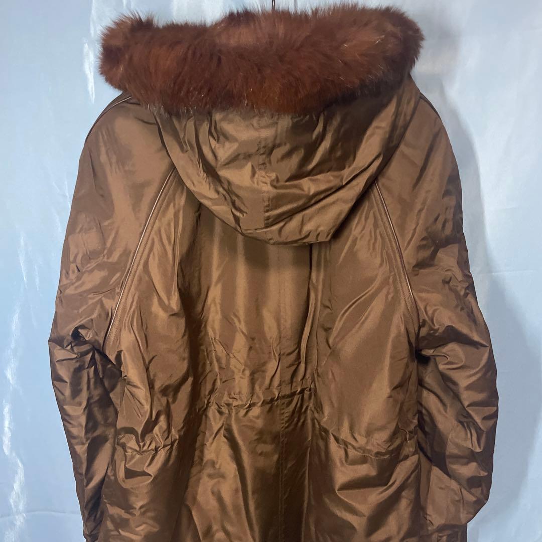 ブラウン ヒョウ柄裏地 ファー付きジャケット