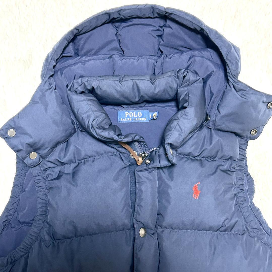 美品　ポロラルフローレン　ダウンベスト　肉厚　ネイビー　L　大きいサイズ　フード