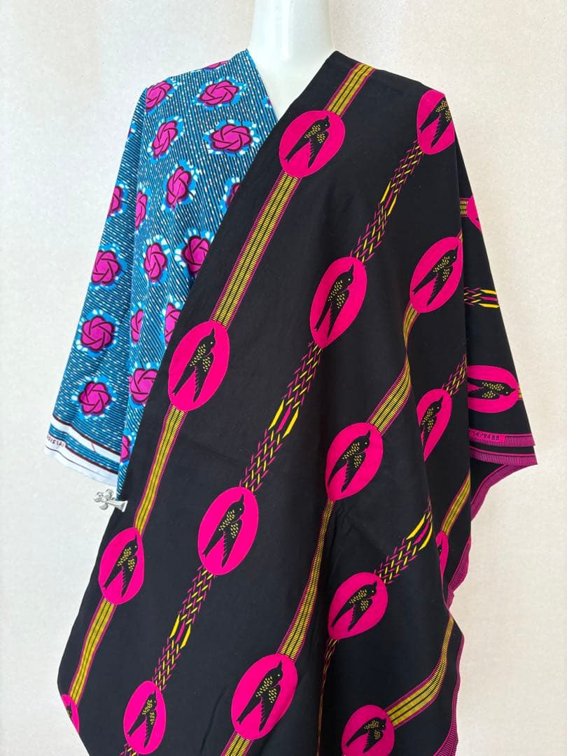 アフリカ布　片身替え　着物　浴衣　ピンク　お仕立て