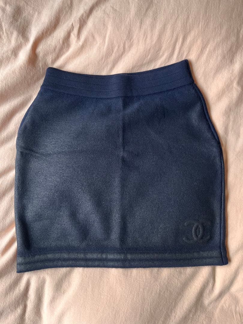 シャネル★ネイビー★ニット★ミニスカート★ロゴエンボス