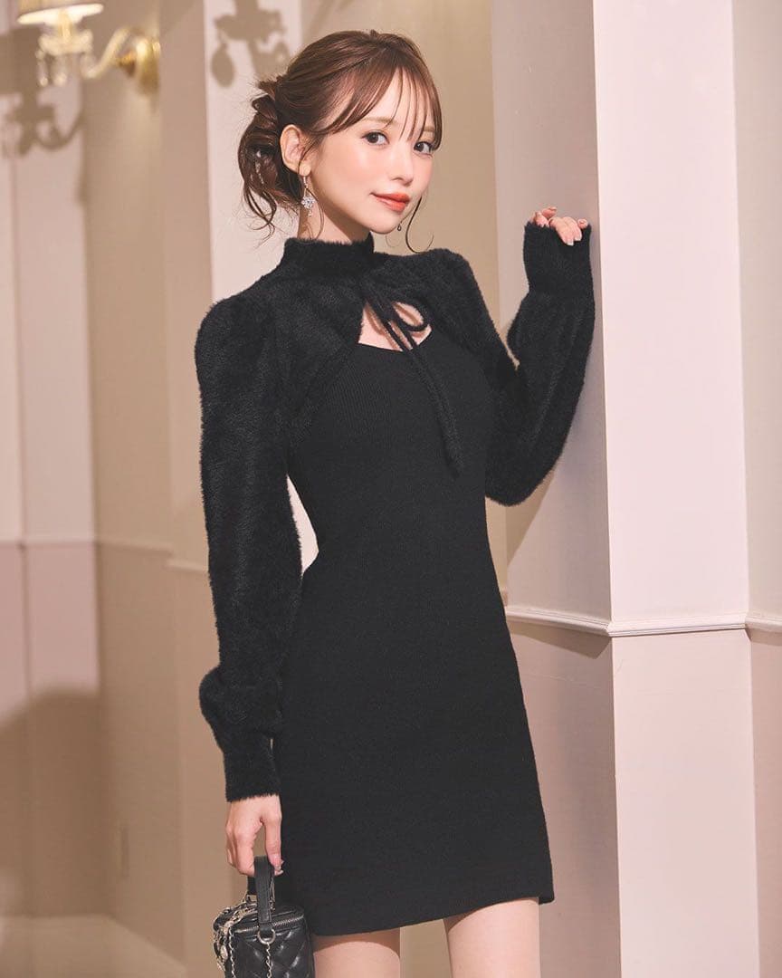 【完売品!!】ミシェルマカロン シャギーニット ワンピース 黒