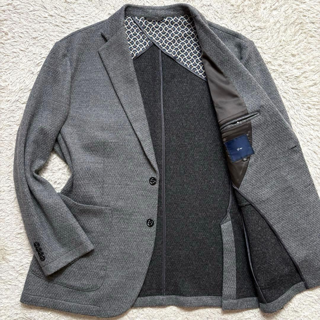 ★美品 3L★ G-stage ニット テーラード ジャケット 2B グレー