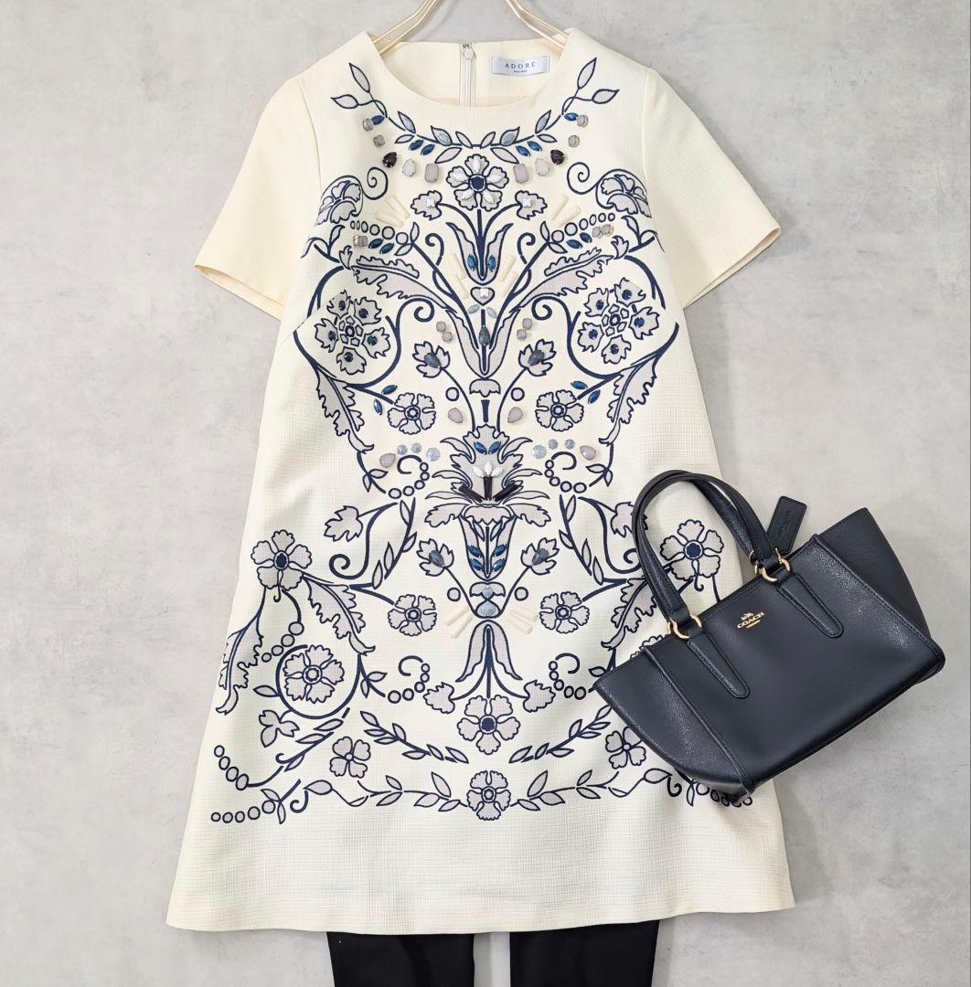 未使用タグ付き★ADORE アドーア ワンピース ビジュー付き サイズ38