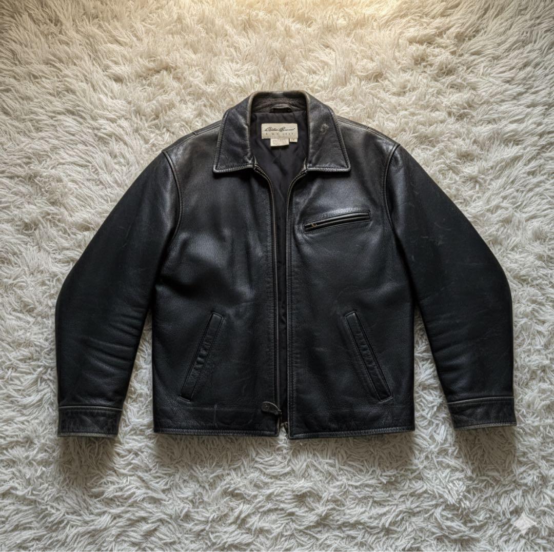 【状態良好】90's 白タグ エディーバウアー 牛革 シングルライダース