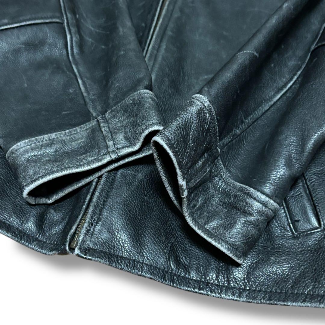 【状態良好】90's 白タグ エディーバウアー 牛革 シングルライダース