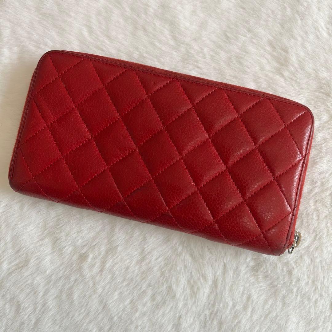 シャネル️　マトラッセ　ラウンドジップ 　ラムスキン　長財布 　レッド　ココマーク