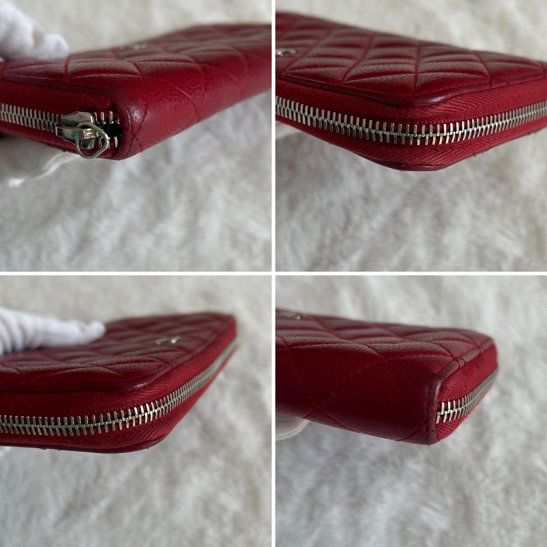 シャネル️　マトラッセ　ラウンドジップ 　ラムスキン　長財布 　レッド　ココマーク
