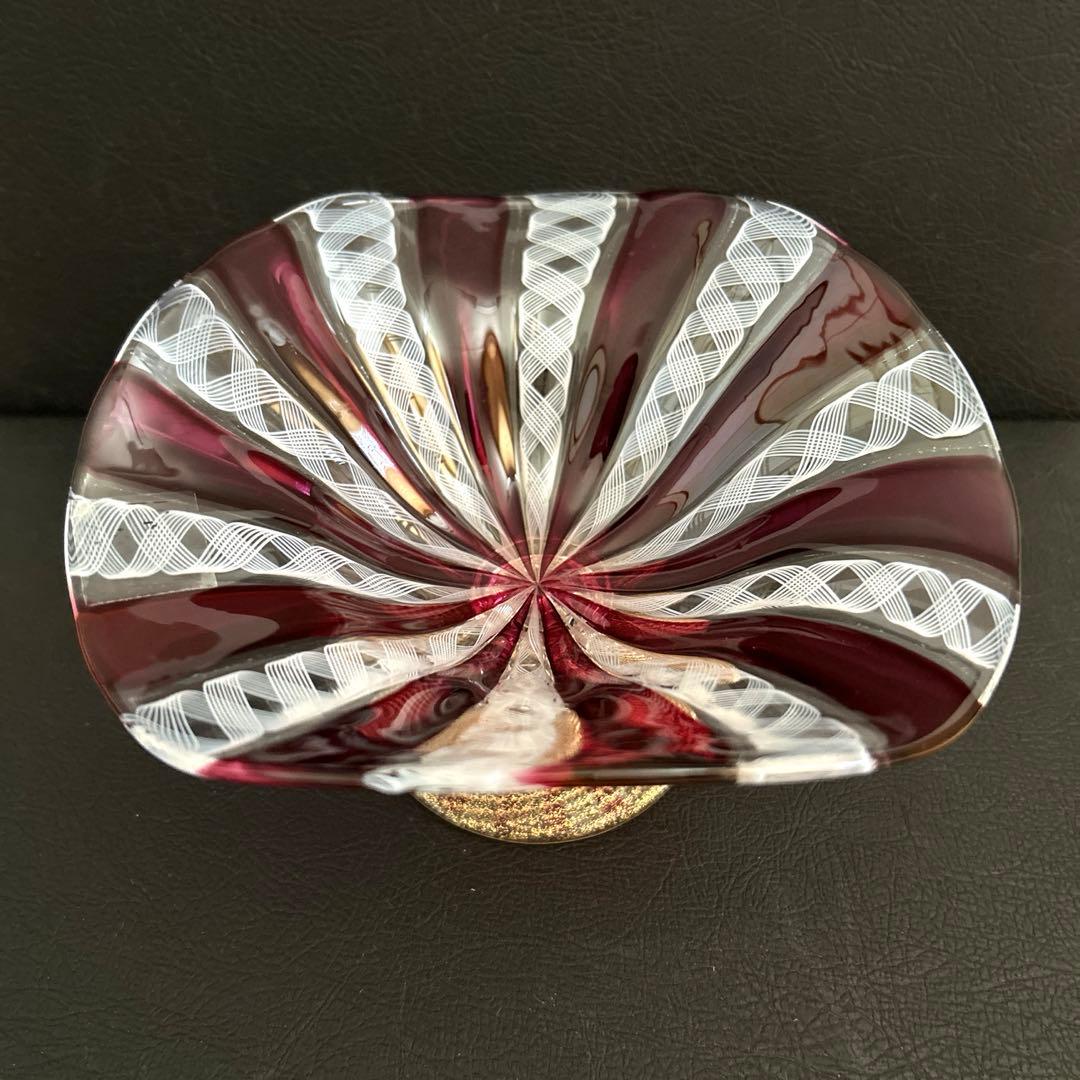 ヴェネチアングラス　レースガラス　コンポート　高台付き