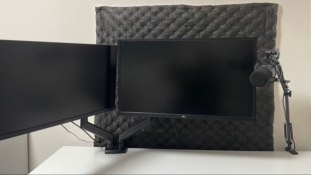 ゲーミングモニター2枚+ダイナミックマイク+モニターアームセット まとめ売り